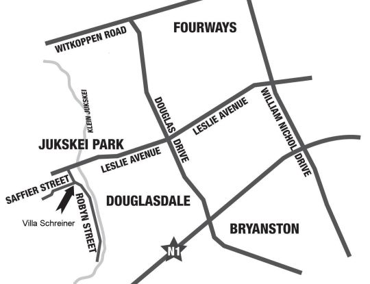 Map Villa Schreiner Guest house in Jukskei Park  Randburg  Johannesburg  Gauteng  South Africa