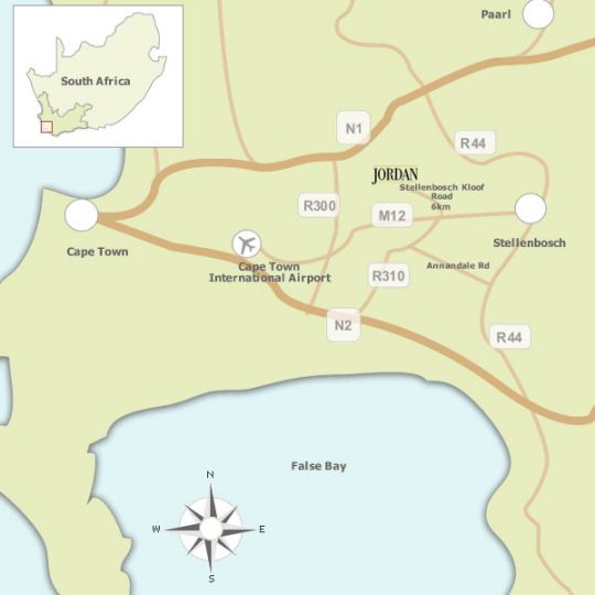 Map Jordan Luxury Suites in Stellenbosch  Cape Winelands  Western Cape  Zuid-Afrika