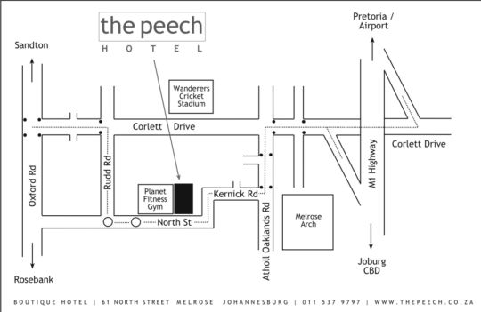 Map The Peech Hotel in Melrose  Sandton  Johannesburg  Gauteng  Suid-Afrika