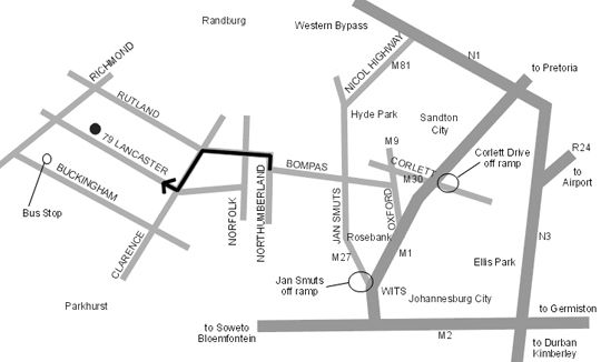 Map Liz at Lancaster Guesthouse in Craighall Park  Northcliff/Rosebank  Johannesburg  Gauteng  Suid-Afrika