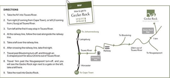 Map Gecko Rock Private Nature Reserve in Touws River  Breede River Valley  Western Cape  Afrique du Sud