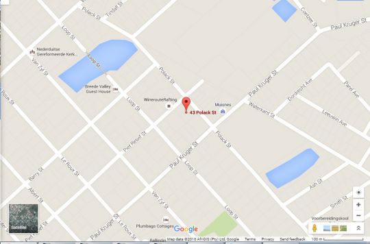 Map Arnheim Guesthouse in Robertson  Breede River Valley  Western Cape  Suid-Afrika