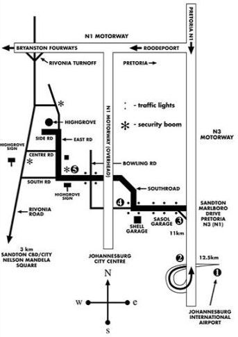 Map Highgrove Guesthouse in Morningside (JHB)  Sandton  Johannesburg  Gauteng  Südafrika