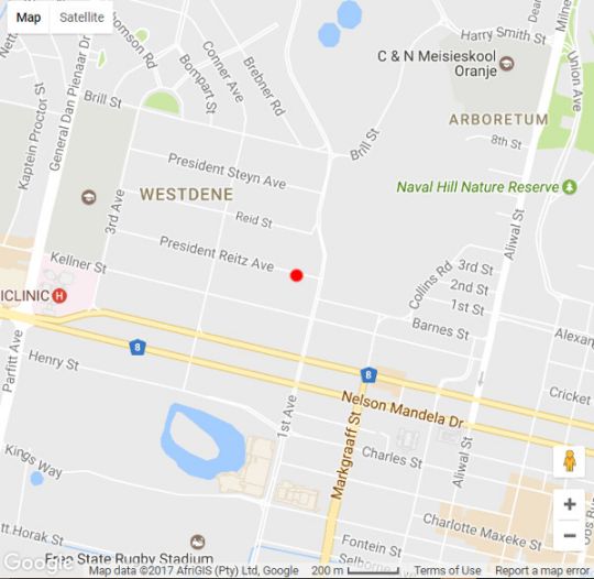 Map Touching Senses Garden Cottages in Westdene (BFN) Bloemfontein Mangaung Free State Zuid-Afrika