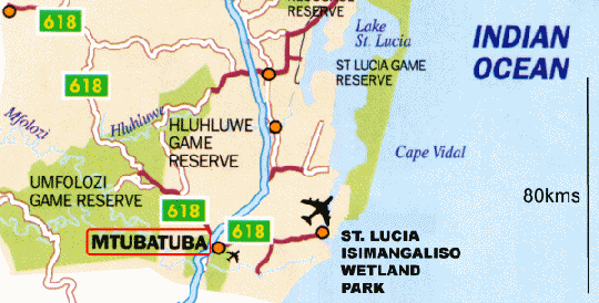 Map Dinizulu Cottage in Hluhluwe  Zululand  KwaZulu Natal  Afrique du Sud