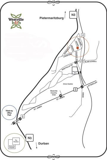 Map Westville Bed & Breakfast in Westville  Western Suburbs (DBN)  Durban and Surrounds  KwaZulu Natal  Südafrika