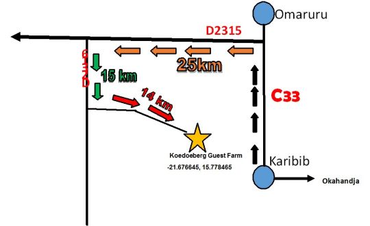 Map Koedoeberg Guest Farm in Omaruru  Erongo  Outjo