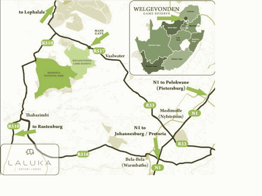 Map Laluka Safari Lodge in Welgevonden Game Reserve  Waterberg  Bushveld  Limpopo  Suid-Afrika