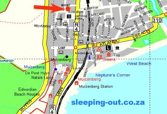 Map Bluebottle Guesthouse in Muizenberg  False Bay  Cape Town  Western Cape  South Africa