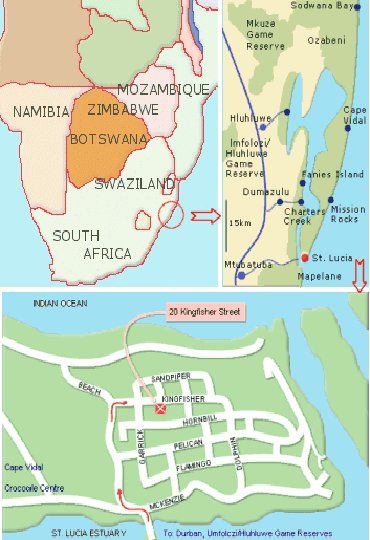 Map St Lucia Wetlands Guesthouse in St Lucia  Zululand  KwaZulu Natal  Afrique du Sud