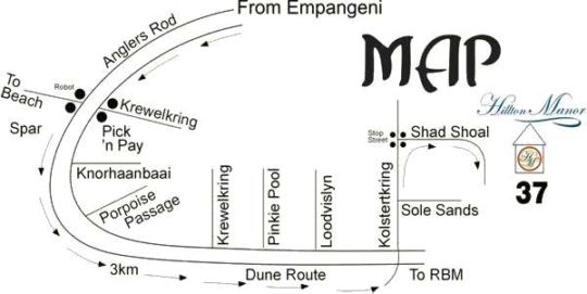 Map Hillton Manor Guest House in Richards Bay  Zululand  KwaZulu Natal  South Africa