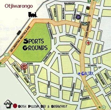 Map Bush Pillow Guest House in Otjiwarongo  Otjozondijupa  Namibia