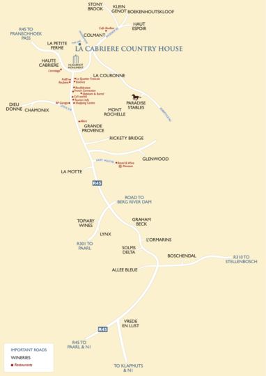 Map La Cabriere Country House in Franschhoek  Cape Winelands  Western Cape  South Africa
