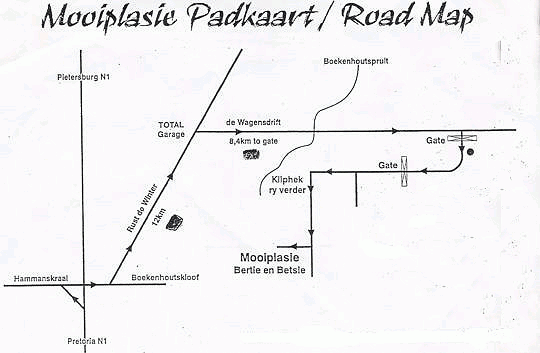 Map Mooiplasie Bush Camp/Lodge  in Dinokeng North  Metsweding District  Gauteng  Afrique du Sud