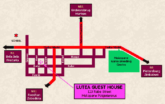 Map Lutea Guest House in Mokopane  Waterberg  Bushveld  Limpopo  Suid-Afrika