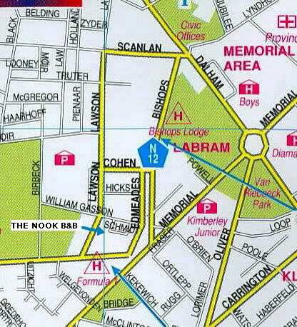 Map The Nook B&B in Kimberley  Diamond Fields  Northern Cape  Suid-Afrika
