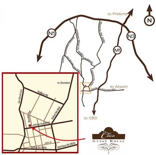 Map Clico Boutique Hotel in Rosebank (JHB)  Northcliff/Rosebank  Johannesburg  Gauteng  Zuid-Afrika