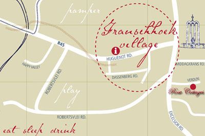 Map Rose Cottage Self Catering in Franschhoek  Cape Winelands  Western Cape  South Africa
