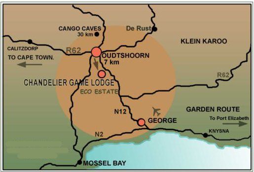 Map Chandelier Game Lodge in Oudtshoorn  Klein Karoo  Western Cape  South Africa
