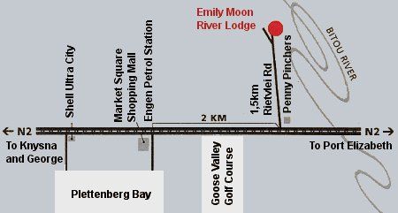 Map Emily Moon River lodge in Plettenberg Bay  Garden Route  Western Cape  Afrique du Sud