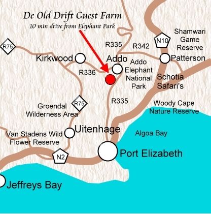 Map Addo De Old Drift Guest Farm B&B in Addo  Cacadu (Sarah Baartman)  Eastern Cape  South Africa