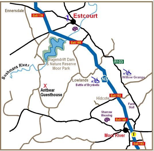 Map Antbear Lodge in Estcourt  Midlands  KwaZulu Natal  South Africa