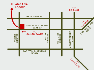 Map Hlangana Lodge in Oudtshoorn  Klein Karoo  Western Cape  Suid-Afrika