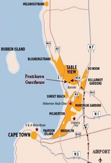 Map Pentzhaven Guesthouse in Table View  Blaauwberg  Kaapstad  Western Cape  Zuid-Afrika