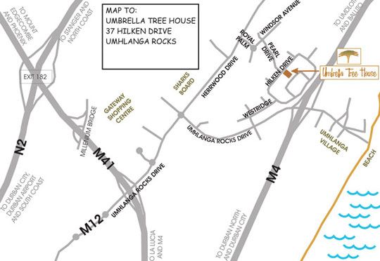 Map Umbrella Tree House in Umhlanga Rocks  Umhlanga  Northern Suburbs (DBN)  Durban and Surrounds  KwaZulu Natal  Afrique du Sud