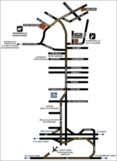 Map Cape Pillars Boutique Hotel in Durbanville  Northern Suburbs (CPT)  Kaapstad  Western Cape  Suid-Afrika
