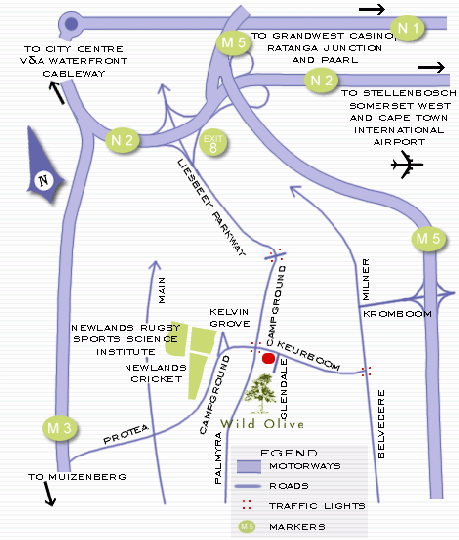 Map Wild Olive Guest House in Newlands (CPT)  Southern Suburbs (CPT)  Cape Town  Western Cape  South Africa
