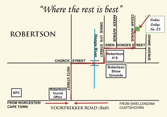 Map Cedar Lodge Guest House in Robertson  Breede River Valley  Western Cape  Zuid-Afrika