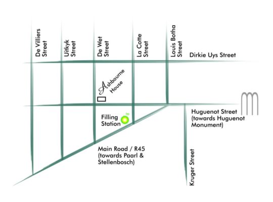 Map Ashbourne House Guest House in Franschhoek  Cape Winelands  Western Cape  Südafrika