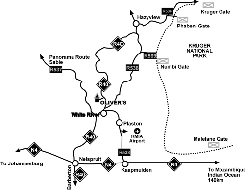 Map Oliver\'s Restaurant & Lodge in White River  The Panorama  Mpumalanga  Afrique du Sud