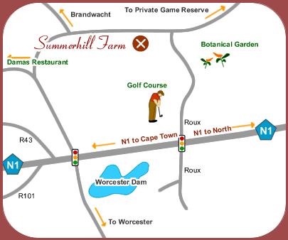 Map Summerhill Guest Farm in Worcester  Breede River Valley  Western Cape  Afrique du Sud
