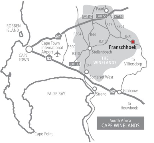 Map Franschhoek Country House & Villas in Franschhoek  Cape Winelands  Western Cape  Südafrika