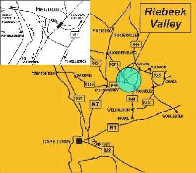 Map Hom Guesthouse in Riebeek Kasteel  Cape Winelands  Western Cape  Afrique du Sud