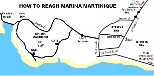 Map Marina Martinique B&B in Jeffreys Bay  Cacadu (Sarah Baartman)  Eastern Cape  South Africa