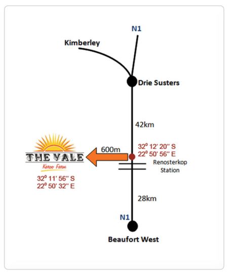 Map The Vale Karoo Farm in Beaufort West  Karoo  Western Cape  Afrique du Sud