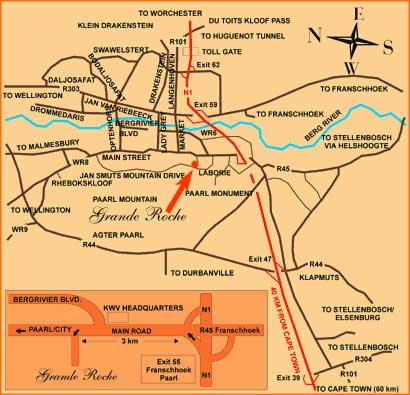 Map Grande Roche Hotel in Paarl  Cape Winelands  Western Cape  South Africa