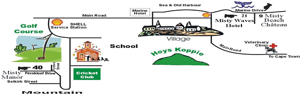 Map Misty Waves Hotel in Hermanus  Overberg  Western Cape  Afrique du Sud