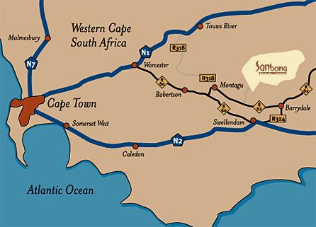 Map Sanbona Wildlife Reserve in Montagu  Breede River Valley  Western Cape  Afrique du Sud