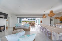 Open plan living area with fireplace