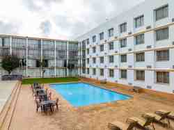 Hotel patio and swimming pool