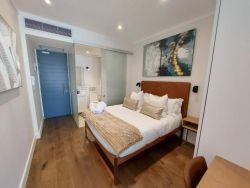Full bedroom and bathroom view - air conditioning and free Wi-Fi in unit