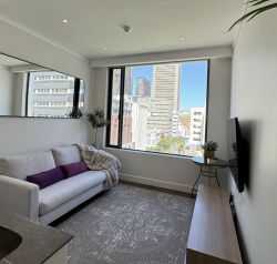 Living room with city view