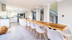 Indoor dining open plan with kitchen