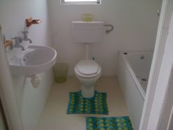 separate bathroom with bath and toilet