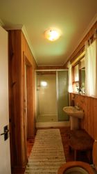 Looking into the bathroom from within the bedroom.