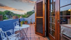 Sunfilled patio with mountain views